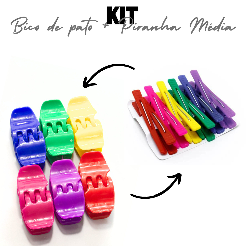 Piranha Média, Bico de pato Kit com 12 Unidades cada Pacote, para Prender Cabelos e Penteados Salão Acessório de Cabelo Presilha
