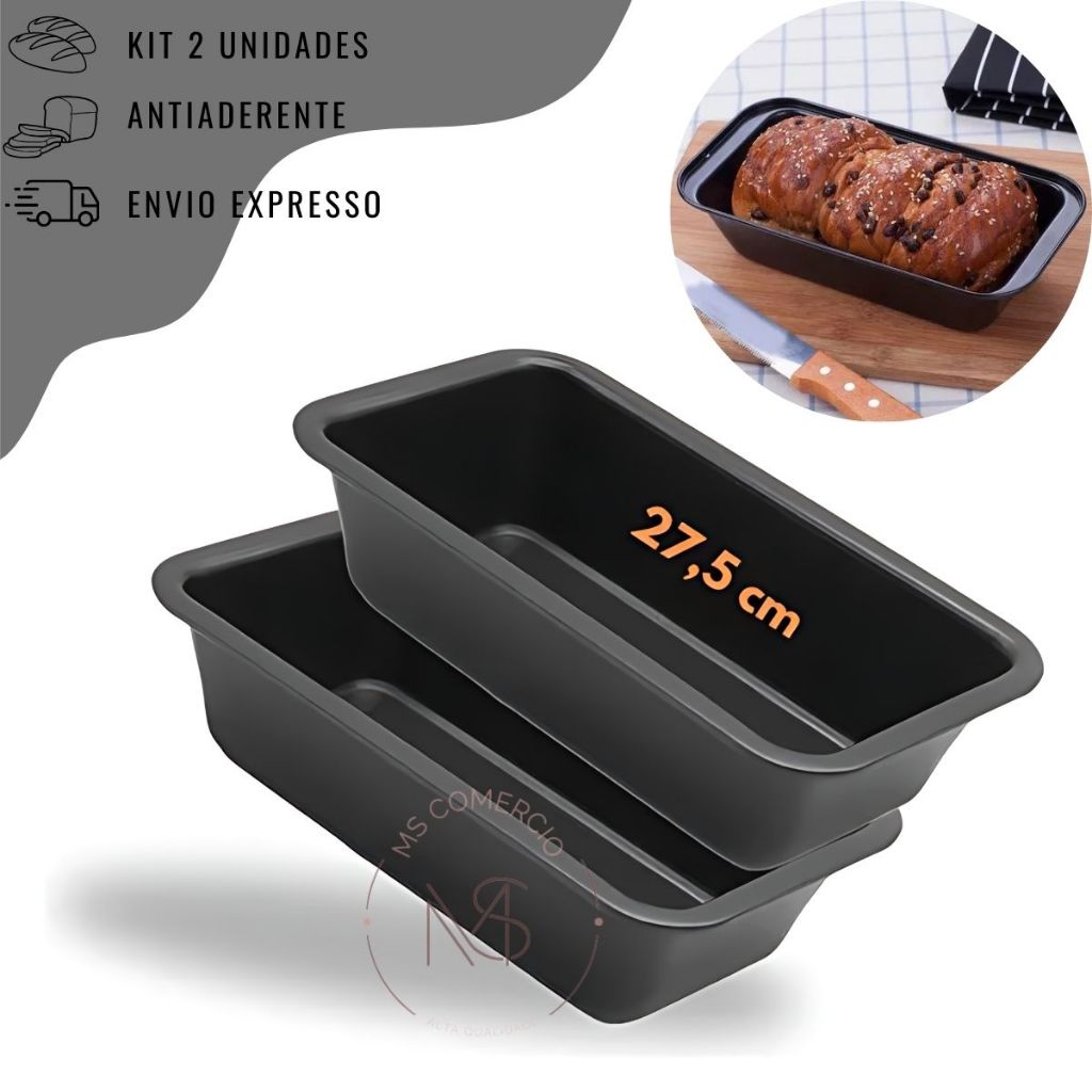 Kit Formas de Pão e Bolo Caseiro Retangular Antiaderente de Teflon