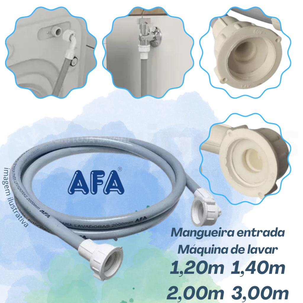Mangueira Universal de Entrada para Máquina de lavar AFA 1,20M 1,40M 2,00M 3,00M