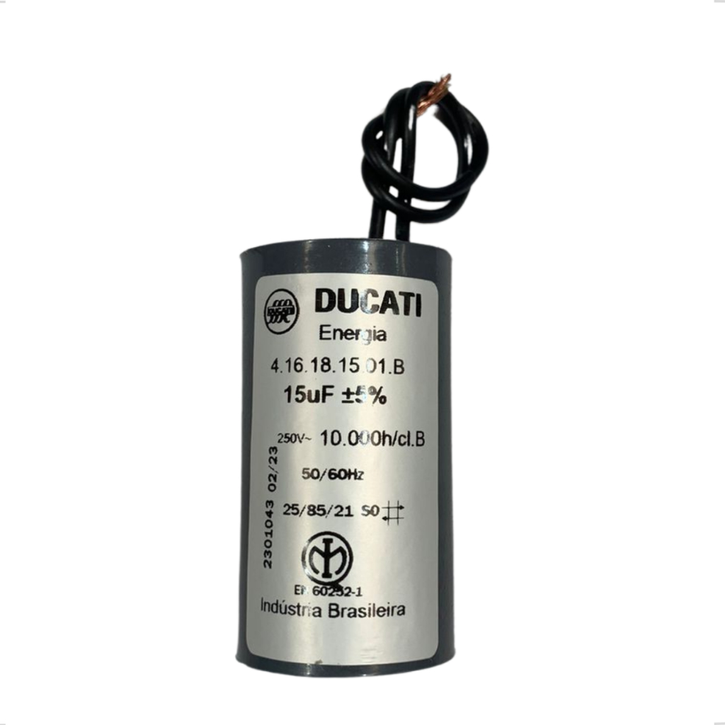 Capacitor 15UF 250v Motor Permanente 2 Fios Portão Eletrônico Ventilador Maquina Lavar Tanque Ducati