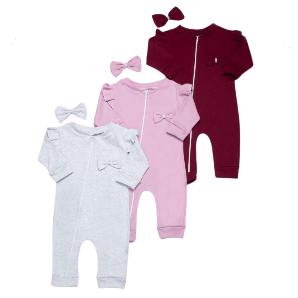 Macacão para bebê Babadinhos e Faixinha de Cabeça 100% Algodão kit com 06 Peças Enxoval Maternidade