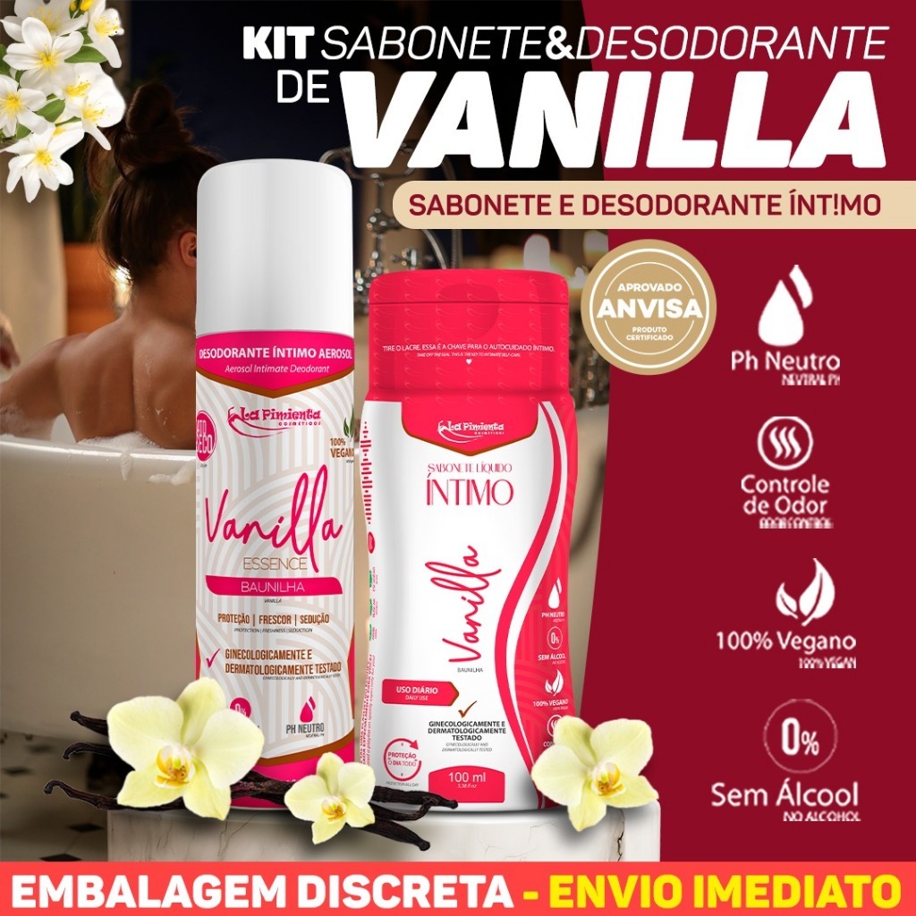KIT SABONETE E DESODORANTE ÍNTIMO DE VANILLA AFRODISÍACO PARA ATRAÇÃO - LINHA ESSENCE em Oferta na Shopee