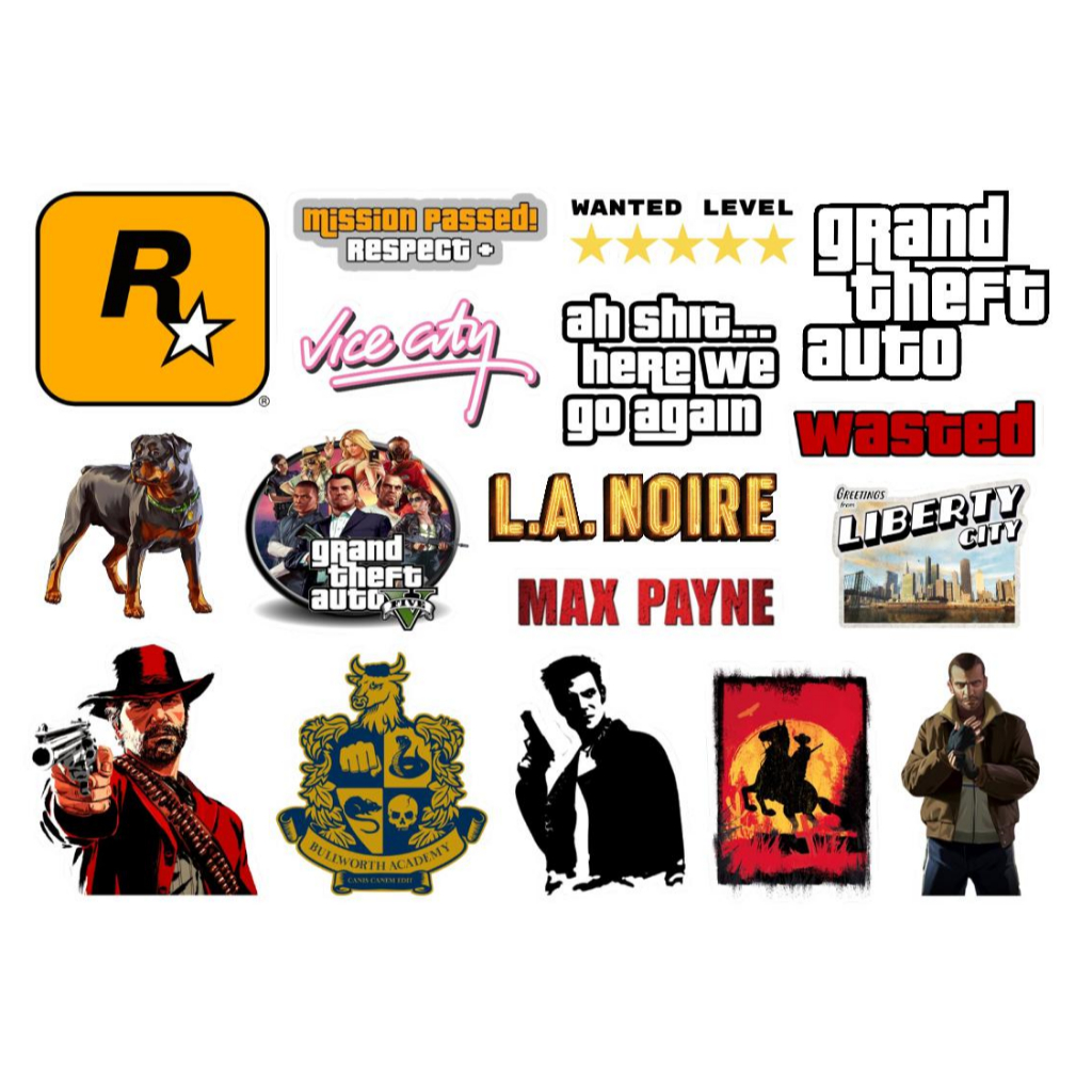 ROCKSTAR GAMES - CARTELA DE ADESIVOS (sem recorte, com recorte ou a prova d'água) em Oferta na Shopee