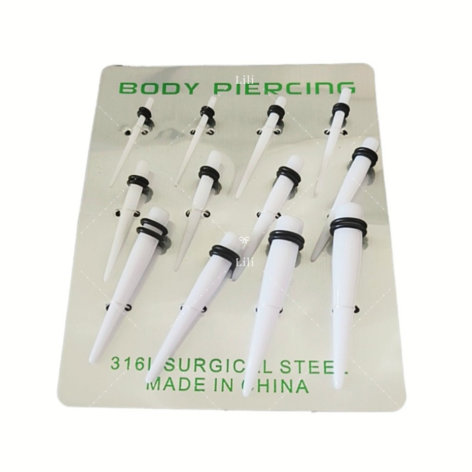 Kit 12  Alagador Pino Acrilico Branca Piercing Expansor de orelha