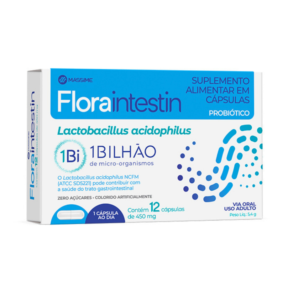 Floraintestin Probiótico 1 Bilhões Lactobacillus 12 cápsulas - Massime em Oferta na Shopee