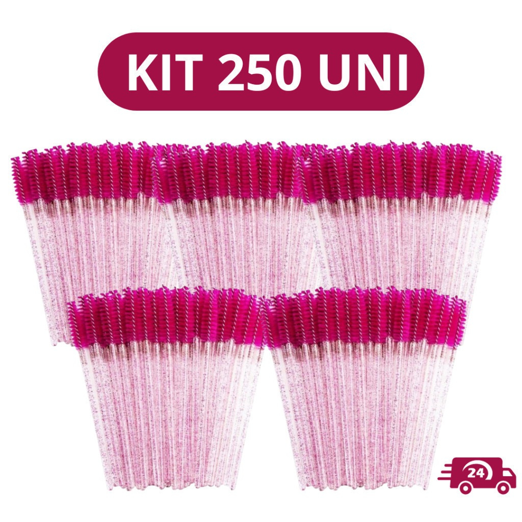 Kit 250 Escovinhas com extensao de cilios e sombrancelha