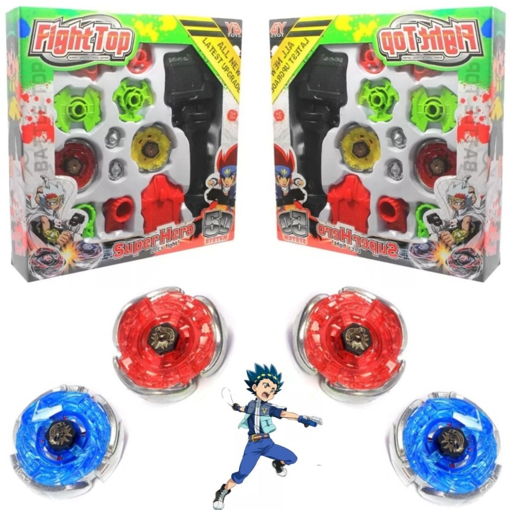 KIT 2CXS 2 PIÕES METAL 1 Lançador 1 EMPUNHADOR ACESSÓRIOS EXTRA PARA MODIFICAR PIÃO COMPLETO 12pçs