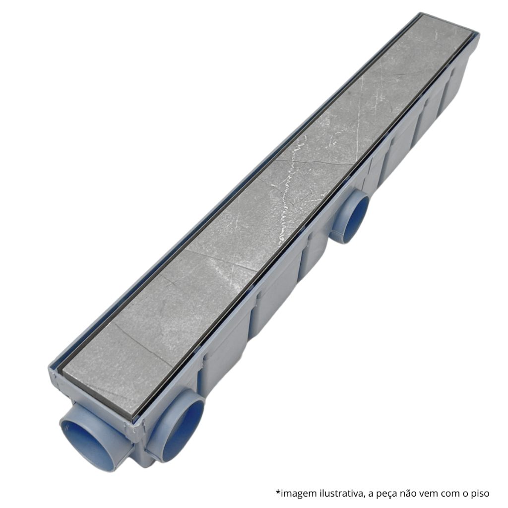 Ralo Invisível Linear 6x50 Cola Piso Porcelanato Sifonado Coletor Cinza com Tela Anti Insetos