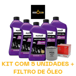 KIT 5 LITROS ÓLEO MOTOR OIL RADNAQ 20W50 MINERAL + 1 FILTRO WO130