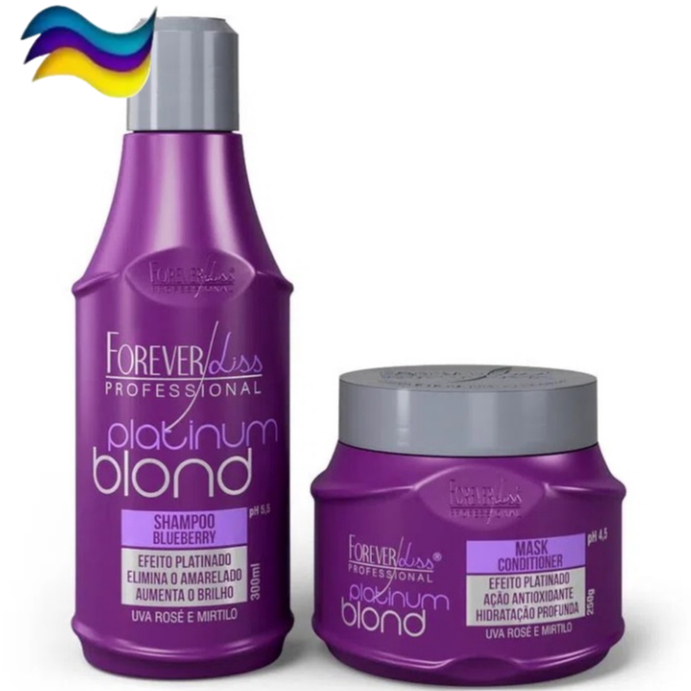 Kit Shampoo + Máscara Platinum Blond Manutenção Desamarelador Forever Liss Hidrata Efeito Platinado
