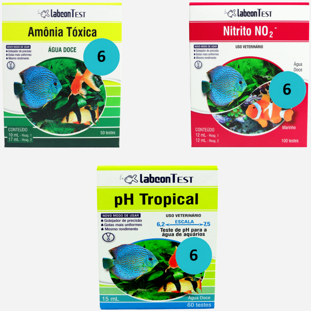 Kit 6 Labcon PH Tropical 15ml + 6 Labcon Amônia Água Doce + 6 Labcon Nitrito Alcon Teste Aquário