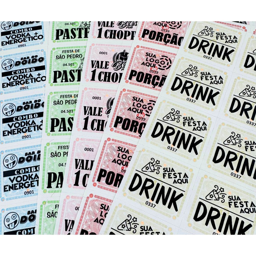Fichas de Bar – Ticket de Consumação Papel Moeda - 5000un