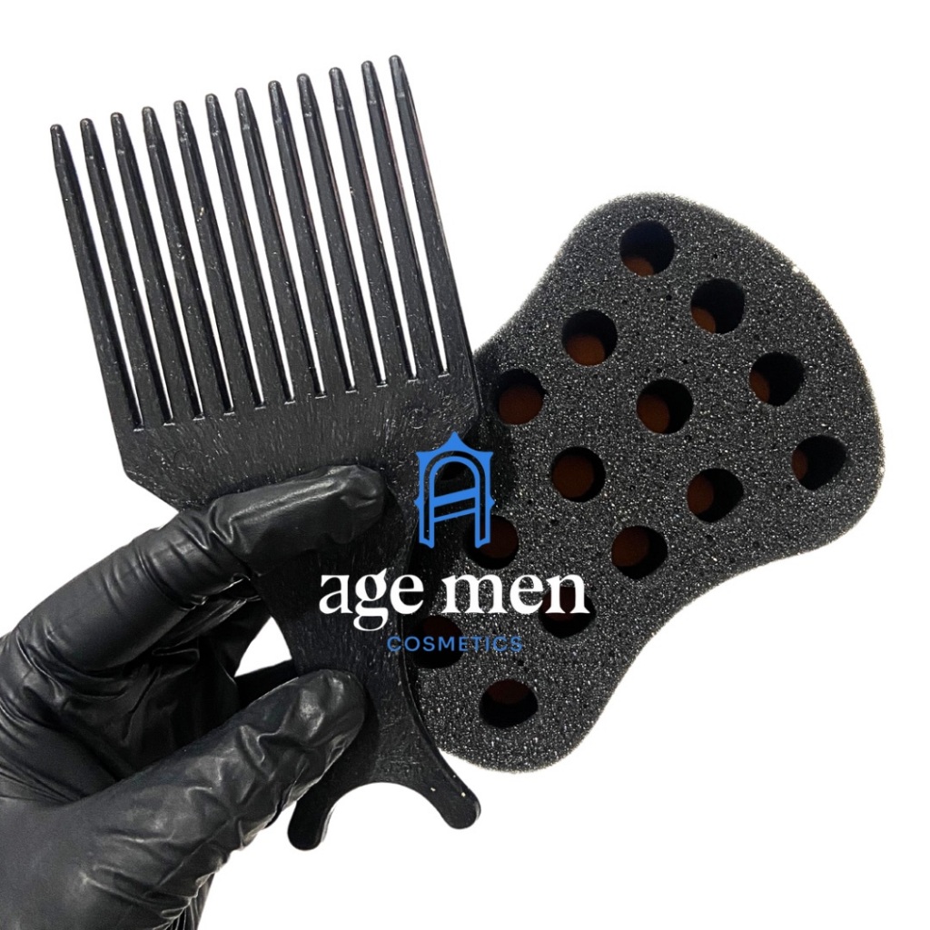 Nudred Mini P ou M + Pente Garfo Dente Plástico Afro Black Power Buchinha Esponja