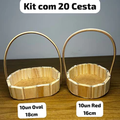 Kit 20 Cesta Fraldeira Lembrancinha 10 Oval 18cm e 10 Red 16cm