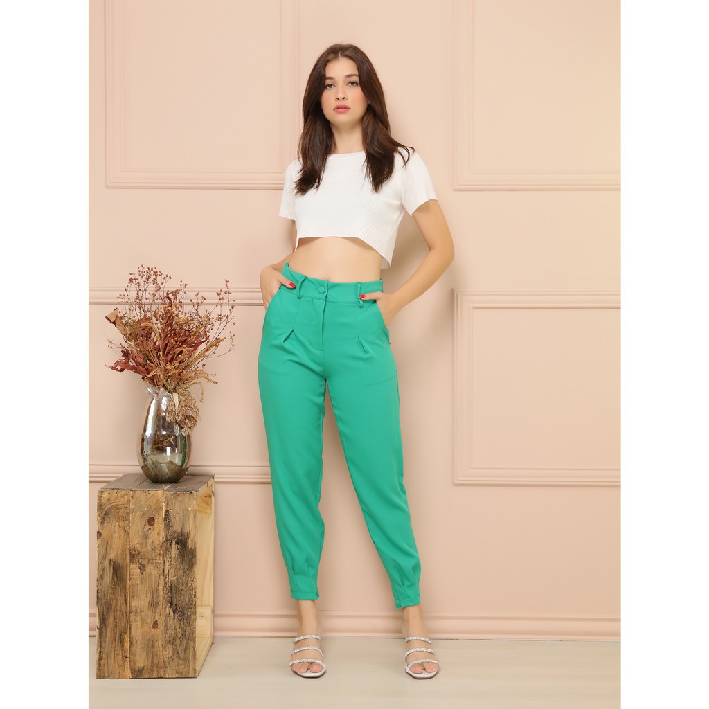 8015Calça Cenoura Jogger Alfaiataria Feminina Barra Com Ziper LImaomoda
