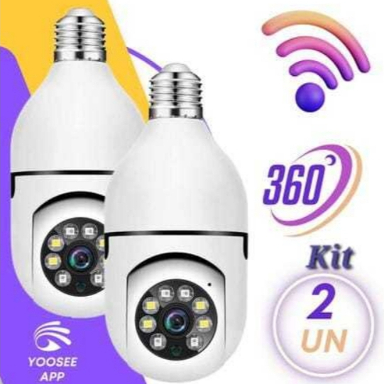 Kit 2 Câmera de Segurança gira 360 a Prova D'água Infravermelho Lâmpada Sem Fio em Oferta na Shopee