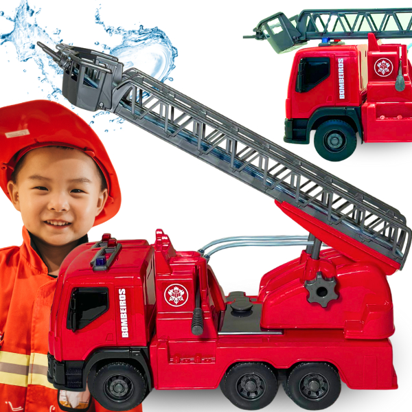 Caminhão Bombeiro Brinquedo Tanque Esguicha Água Mangueira Escada Infantis Educativo Interativo Realista Presentes Alta qualidade Seguros Criativo Divertido Resistente Portátil Colecionável Design