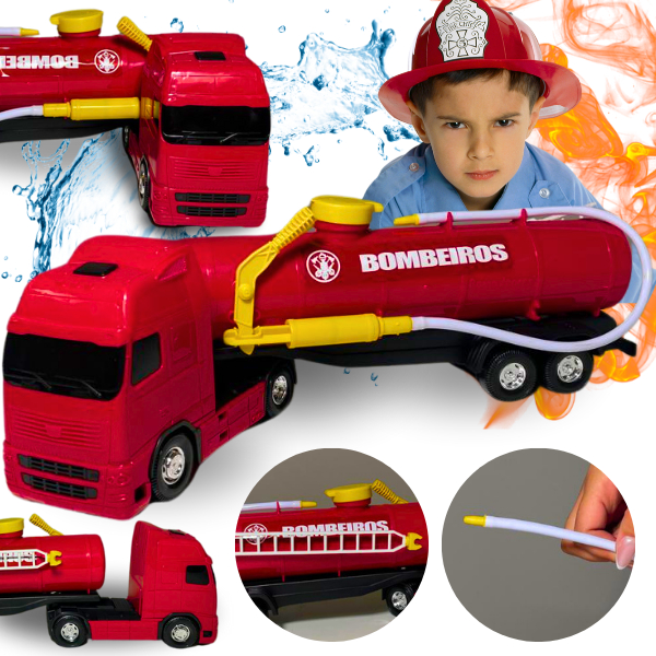 Carreta Bombeiro Brinquedo Tanque Esguicho Água Mangueira Escada Infantis Educativo Caminhão Interativo Realista Presentes Alta qualidade Seguros Criativo Divertido Resistente Portátil Colecionável Design