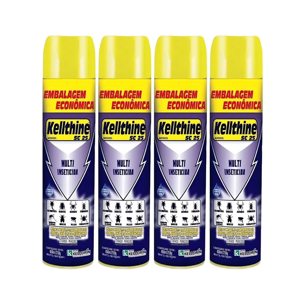 Kit 4 Inseticidas Kellthine Mata Escorpião Dengue Insetos