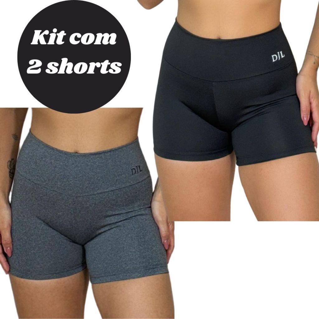 kit com 2 Shorts Legging Suplex Eporte, Fitness, Casual, Lindo - mescla, preto,atacado crossfit