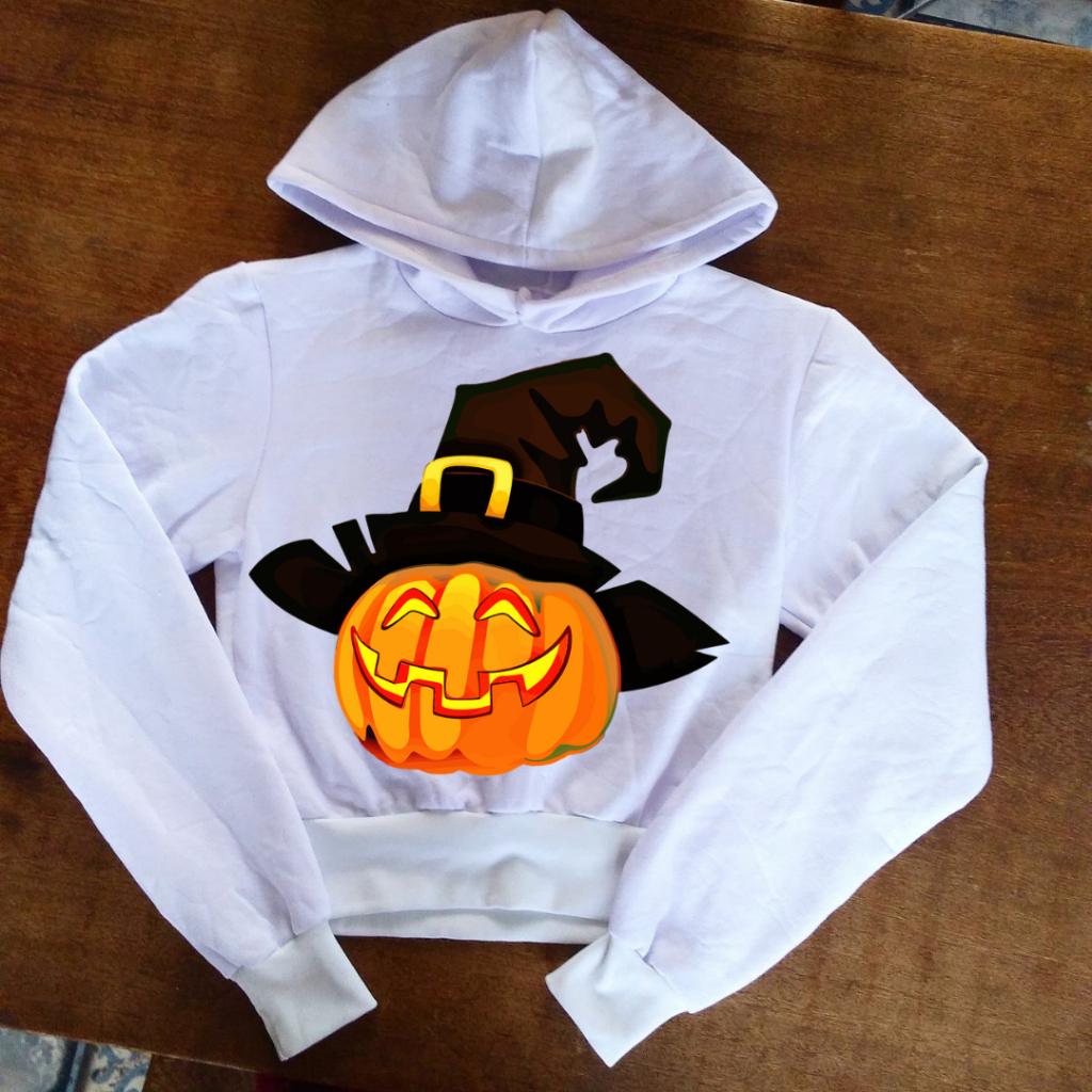Blusa de Abobora Halloween - Moletom Cropped Feminino