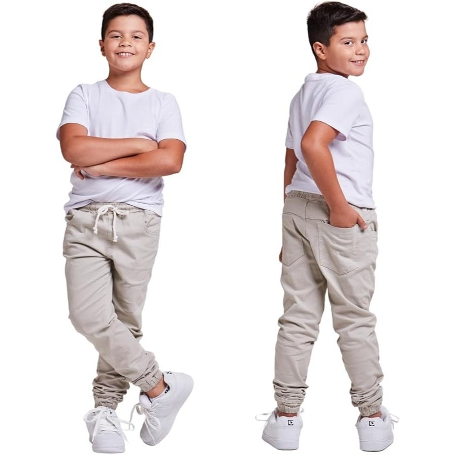 Calça Jogger Infantil Com Cós Elastico Punho Menino Bege