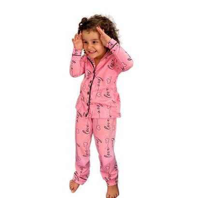 Pijama infantil Inverno Feminino Americano de Criança com Botões Calça e Blusa de Manga Comprida em Oferta na Shopee