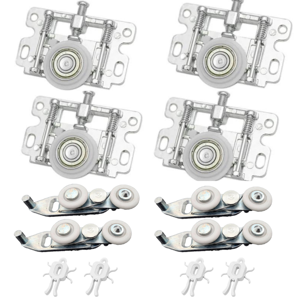 2 Kit roldana e guia para porta de correr de guarda roupa 50kg 2 porta peça superior kit roldana guarda-roupa completo