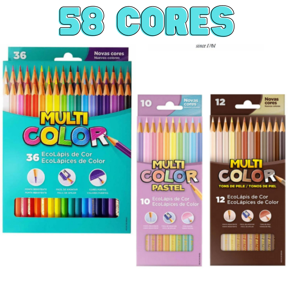 Lápis De Cor  58 Cores Multicolor(básicas + Pastel+Pele)