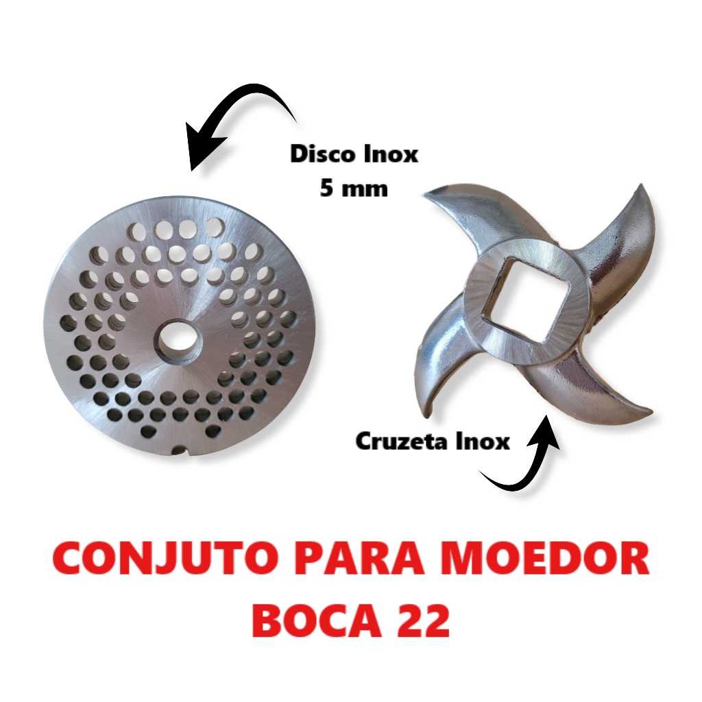 Disco Maquina De Moer Carne + Cruzeta - Boca 22 Inox - 5 Mm