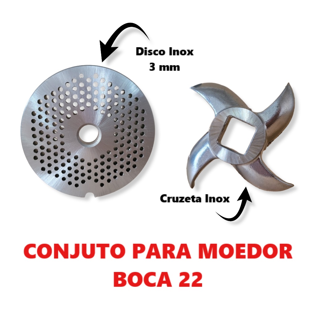 Disco Maquina De Moer Carne + Cruzeta - Boca 22 Inox - 3 Mm