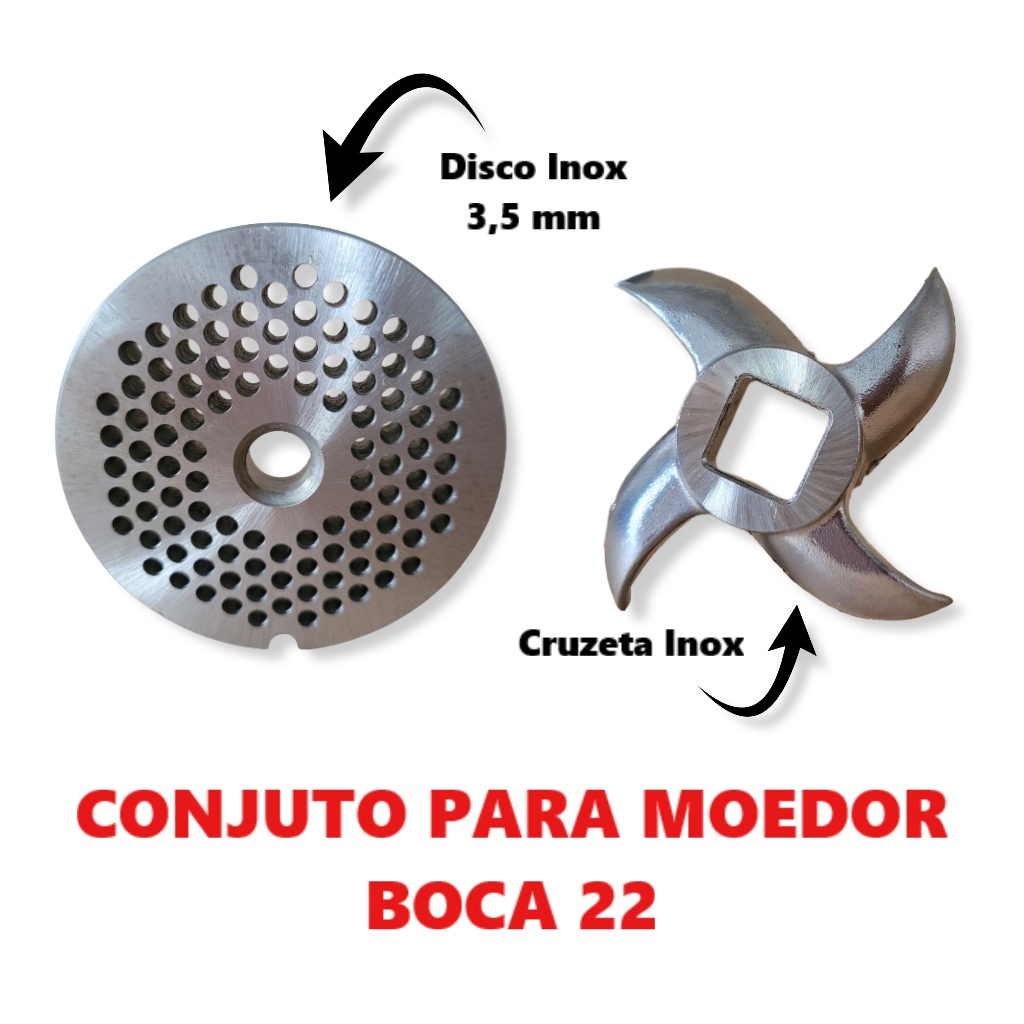 Disco Maquina De Moer Carne + Cruzeta - Boca 22 Inox - 3,5 Mm