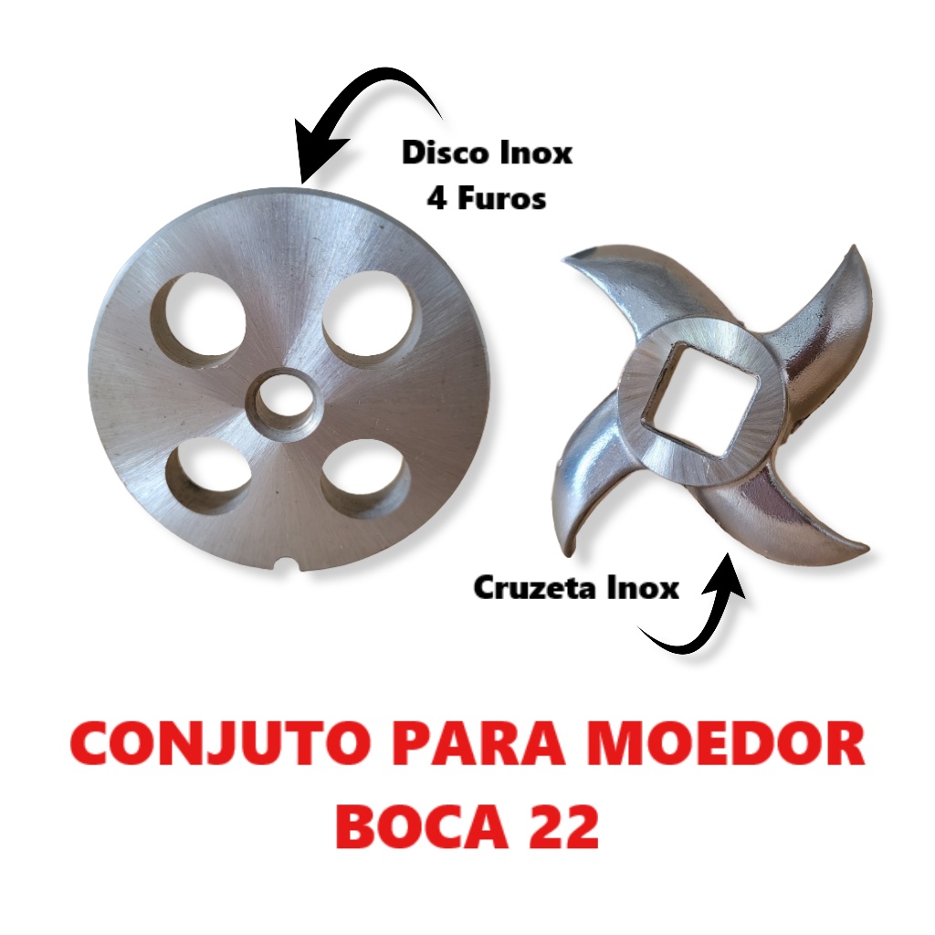 Disco Maquina De Moer Carne + Cruzeta - Boca 22 Inox - 4 Mm