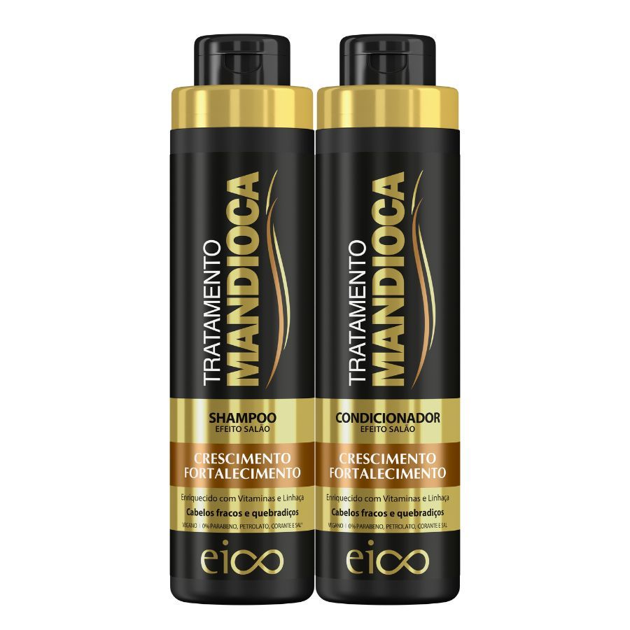 Kit Eico Tratamento Mandioca Shampoo 800ml Condicionador 750ml Nutrição Fortalecimento Sem Sal