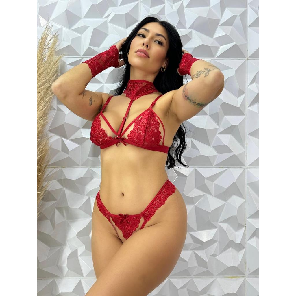 Conjunto sem Bojo Lingerie Renda Moda Intima Renda Tule Confortavel Calcinha Sutia Coleira em Oferta na Shopee
