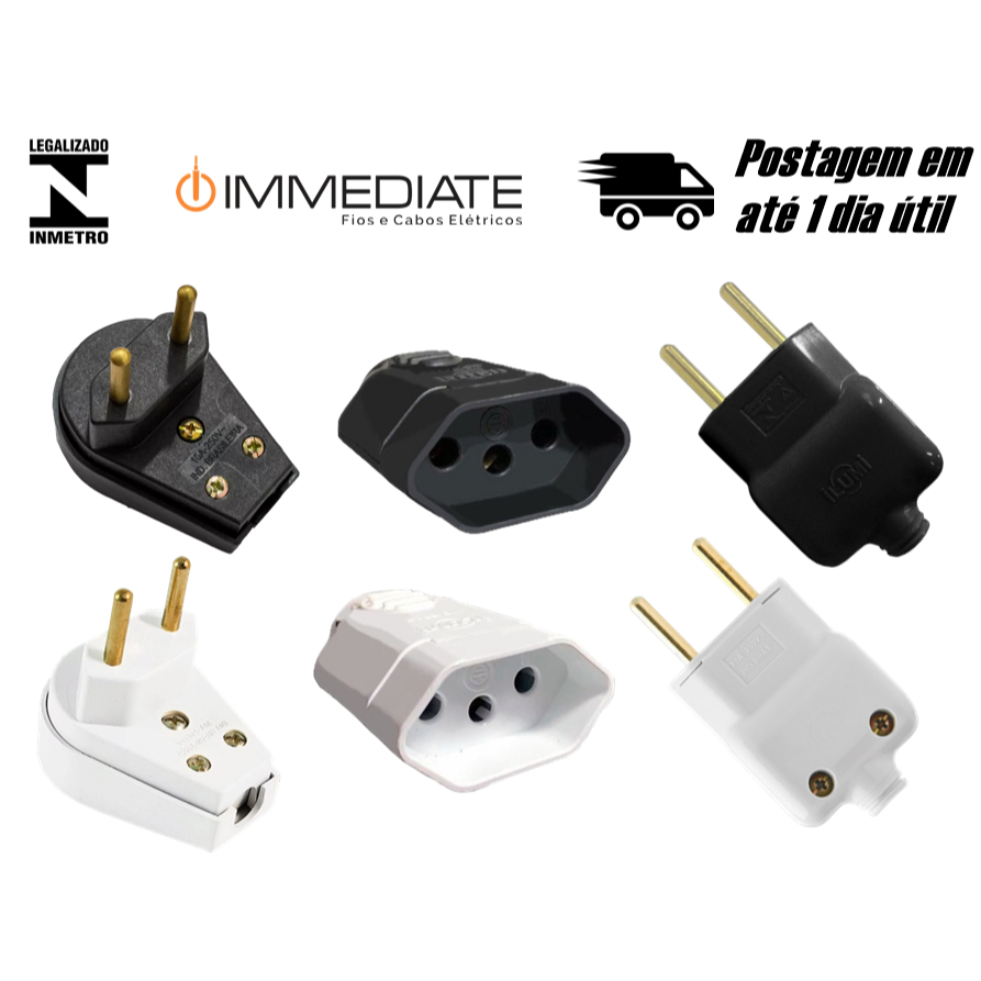 Plug Macho Prensa Cabo 2 Polos 10A/250V Pronta Entrega