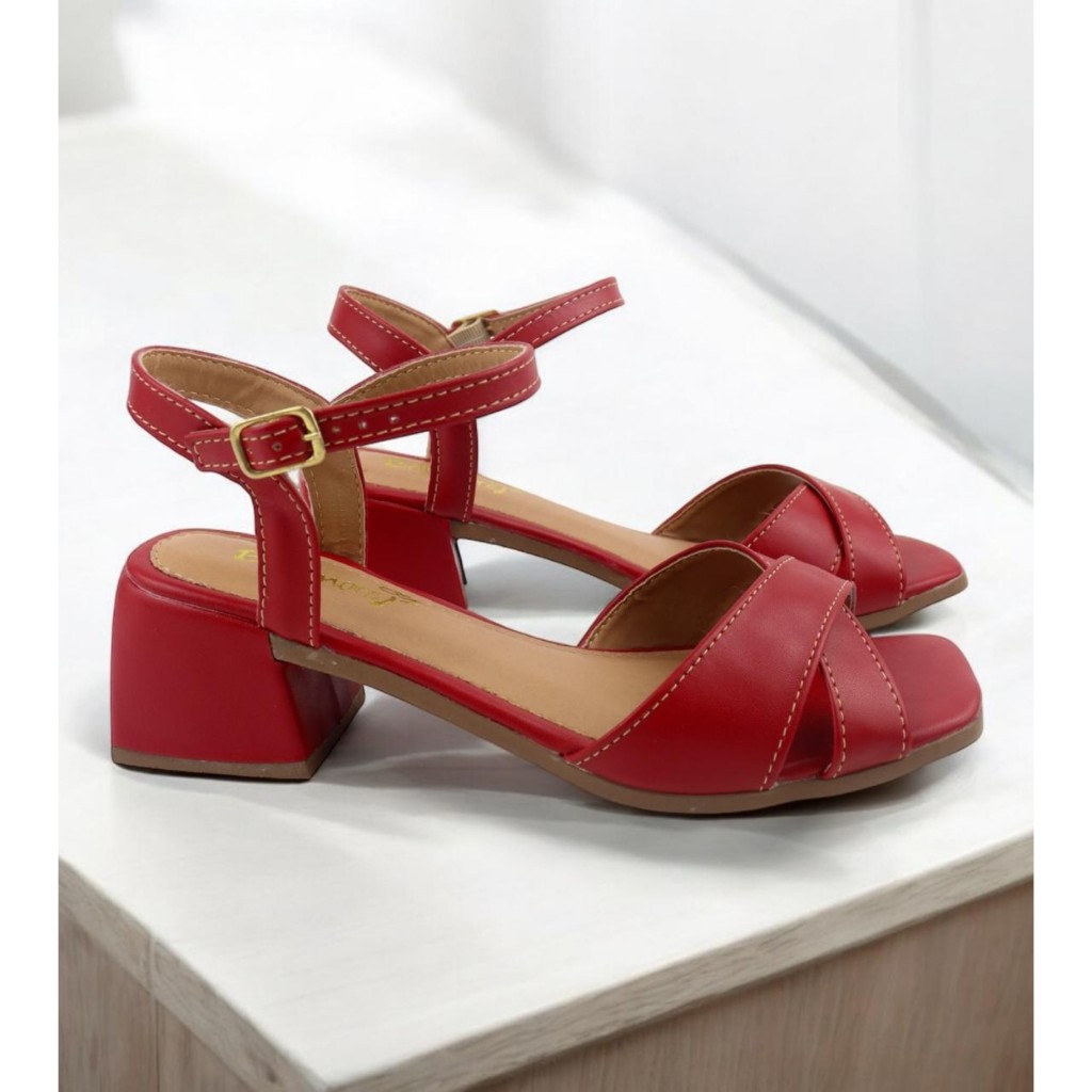 Sandália Feminina Social Salto Baixo Bloco Palmilha Macia Cores Nude,Preto,OffWhite,Vermelho em Oferta na Shopee