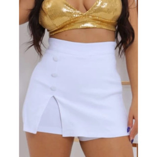 Saia short Bengaline 3 botões fenda lateral cintura alta promoção em Oferta na Shopee