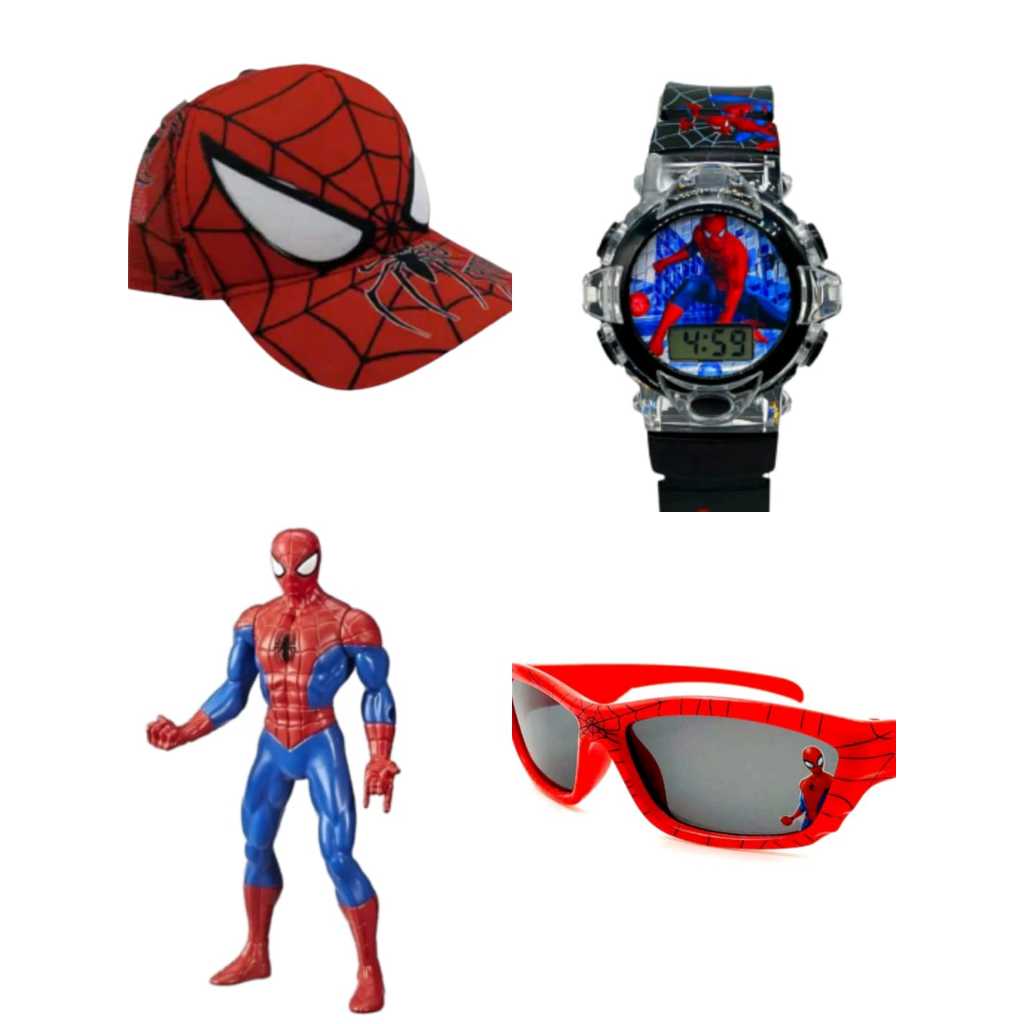 Boné ,boneco , oculos de sol e relógio digital musical com led , homem aranha , qualidade e preço justo , para seu filho