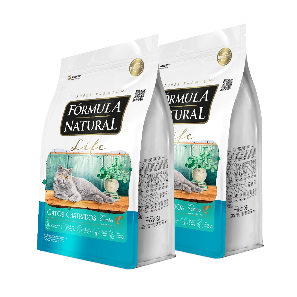 Kit 2 Ração Fórmula Natural Life Gatos Castrados Sabor Salmão 10,1kg Adimax Total de 20Kg em Oferta na Shopee