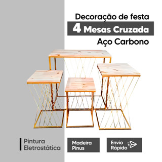 Mesas para Decoração de Festa Teia Cruzada Pintura Eletrostatica Madeira Pinus Premium 4 u...