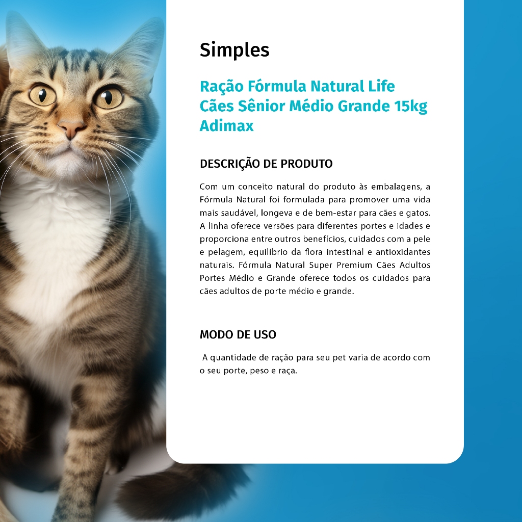 Ração Fórmula Natural Life Cães Sênior Médio Grande 15kg Adimax
