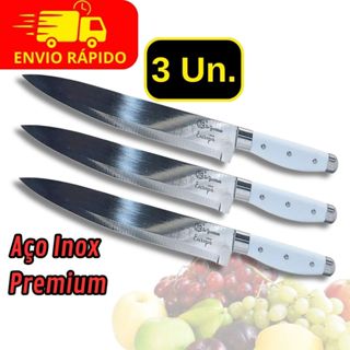 Kit 3 Faca Aço Inox 8 Polegadas 34cm Line Utensilio Carnes Legumes e Frutas Cozinha Chef em Oferta na Shopee