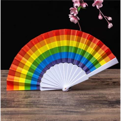 leque grande colorido arco-íris para festas - H&N BAZAR -