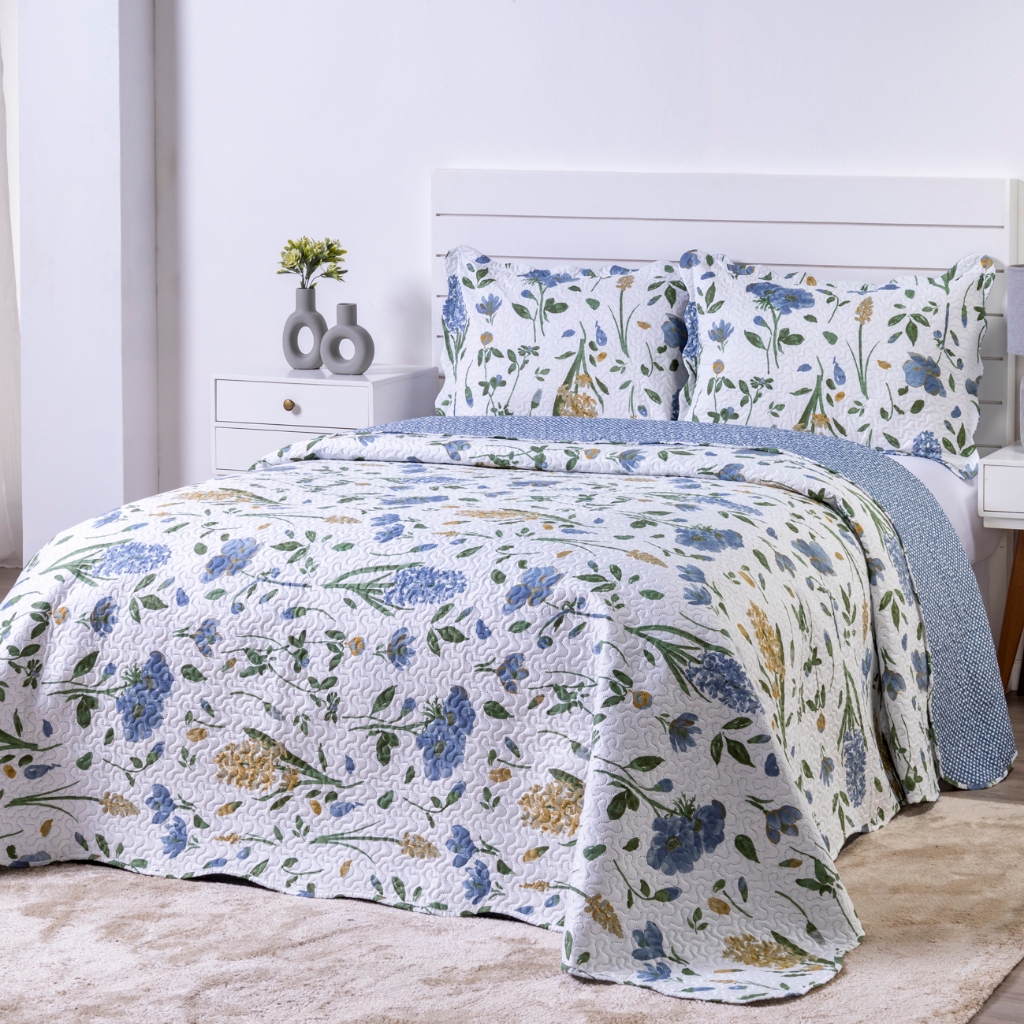 Kit Colcha Cobre Leito Boutis Ultrasonic 3 Peças Dupla Face com Porta Travesseiro