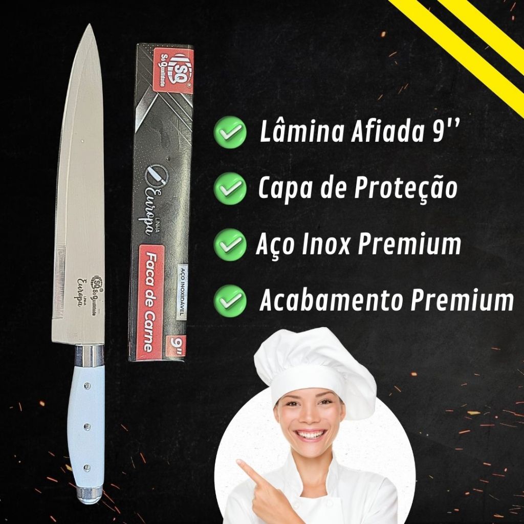 Kit 5 Faca Aço Inox 8 Polegadas 34cm Line Utensilio Carnes Legumes e Frutas Cozinha Chef — imagem 2 de 2