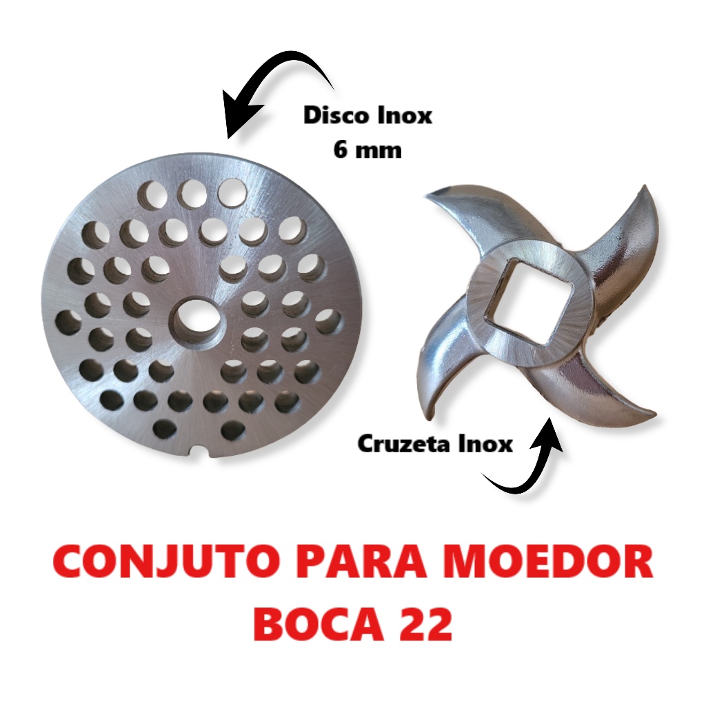 Disco Maquina De Moer Carne + Cruzeta - Boca 22 Inox - 6 Mm