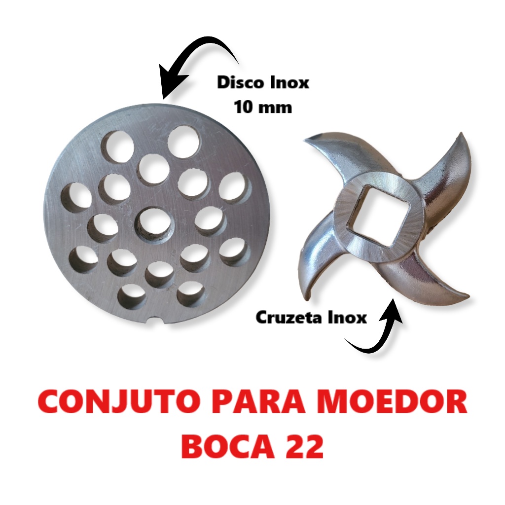 Disco Maquina De Moer Carne + Cruzeta - Boca 22 Inox - 10 Mm