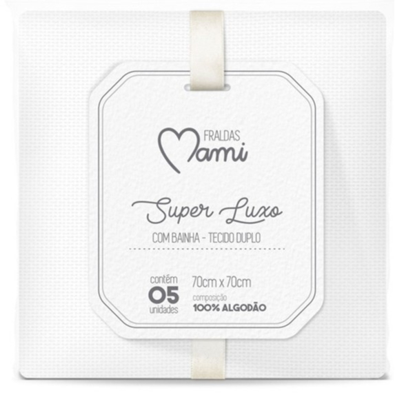Fralda Super Luxo Branca Com Bainha Tecido Duplo Papi  5 unidades