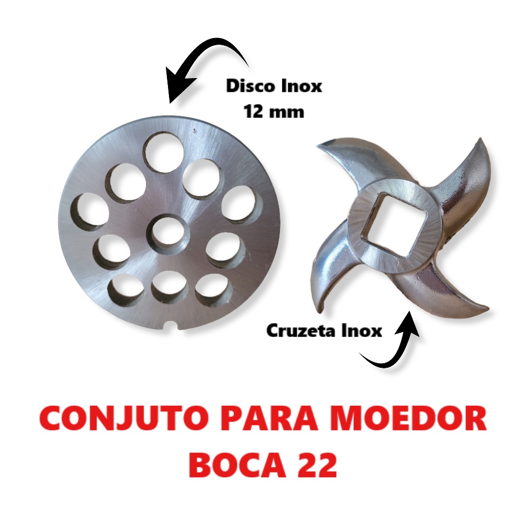 Disco Maquina De Moer Carne + Cruzeta - Boca 22 Inox - 12 Mm